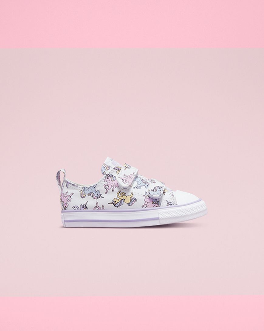 Boys\' Converse Chuck Taylor All Star Easy-On Unicorns Low Top Shoes White / Grey Purple | AU 54E68O